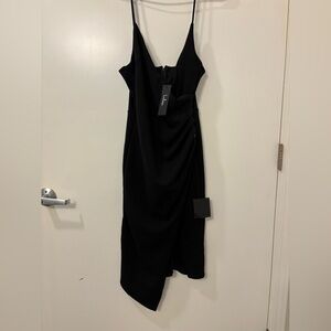Lulu's Black Asymmetrical Slip Dress Cocktail